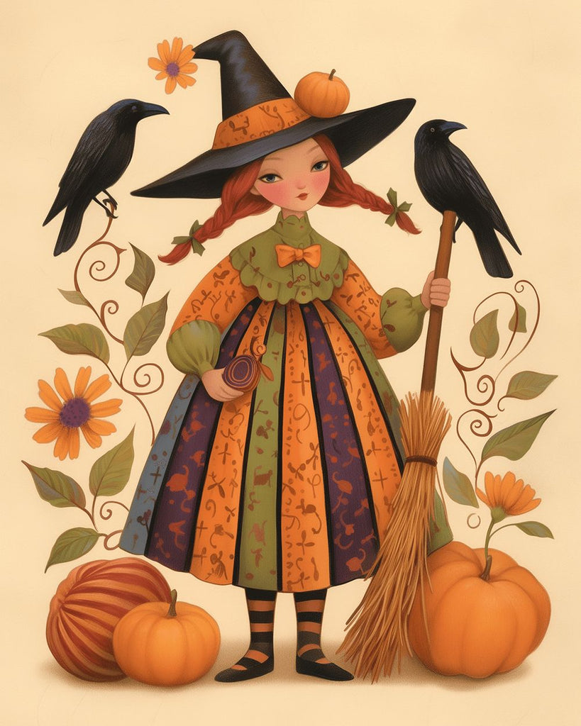 Fille d’Halloween Déguisée en Sorcière Peinture par Numéros
