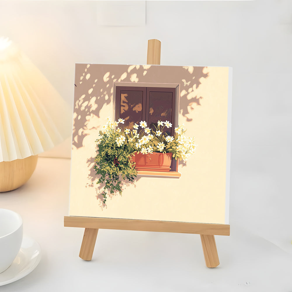Fleur Blanche en Pot À la Colline Mini Peinture par Numéros