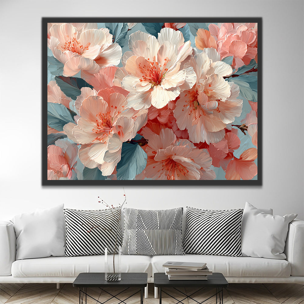 Fleur de Pêcher Rose avec Étamines Rouges Peinture par Numéros