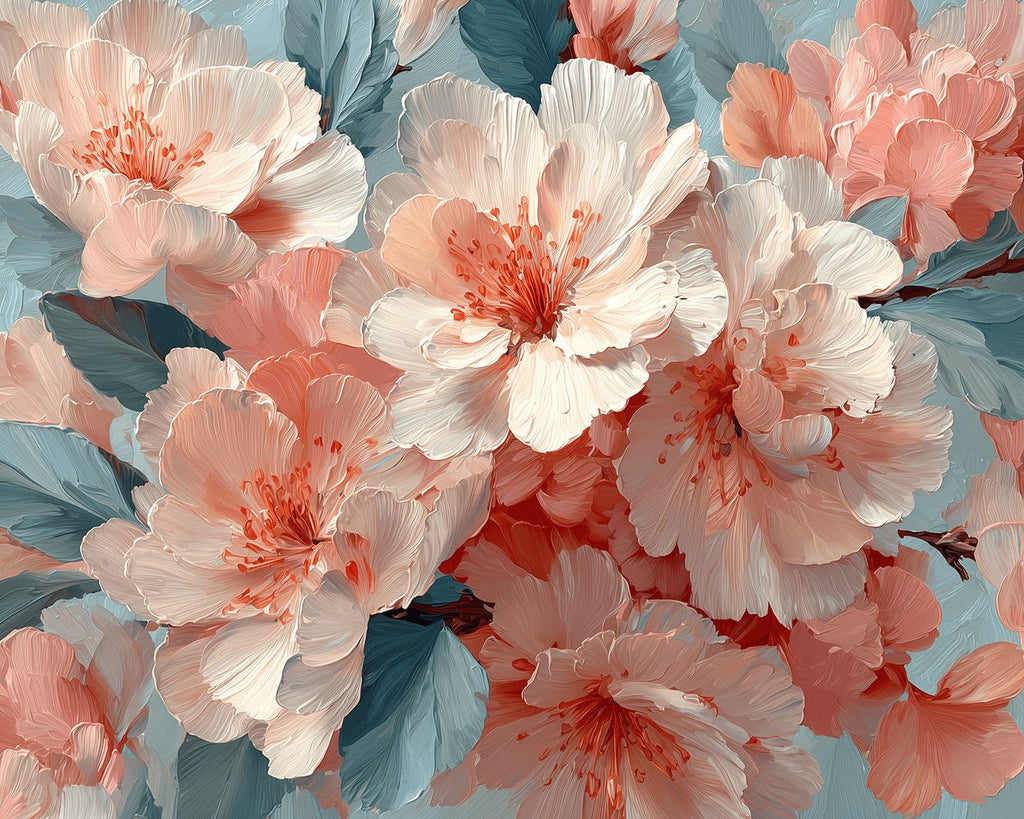 Fleur de Pêcher Rose avec Étamines Rouges Peinture par Numéros