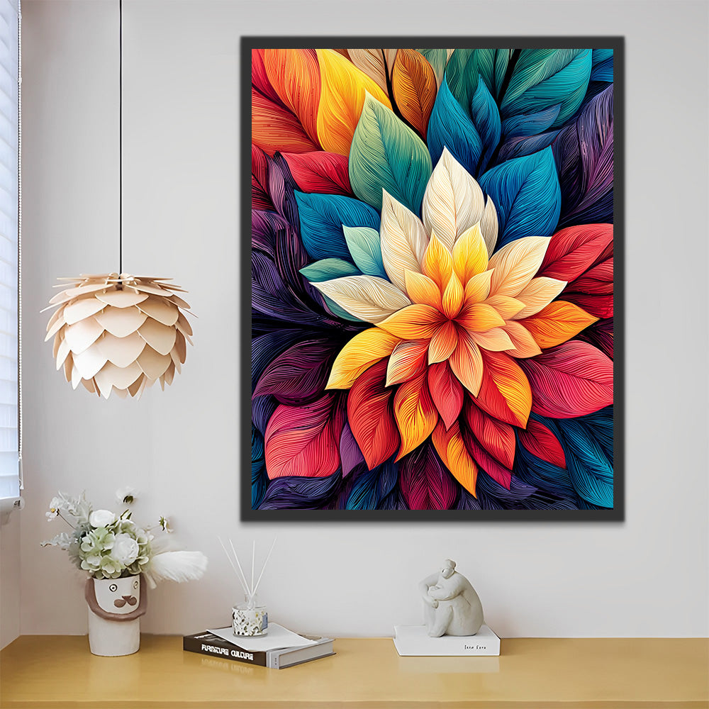 Fleur Faite de Feuilles Colorées Peinture par Numéros
