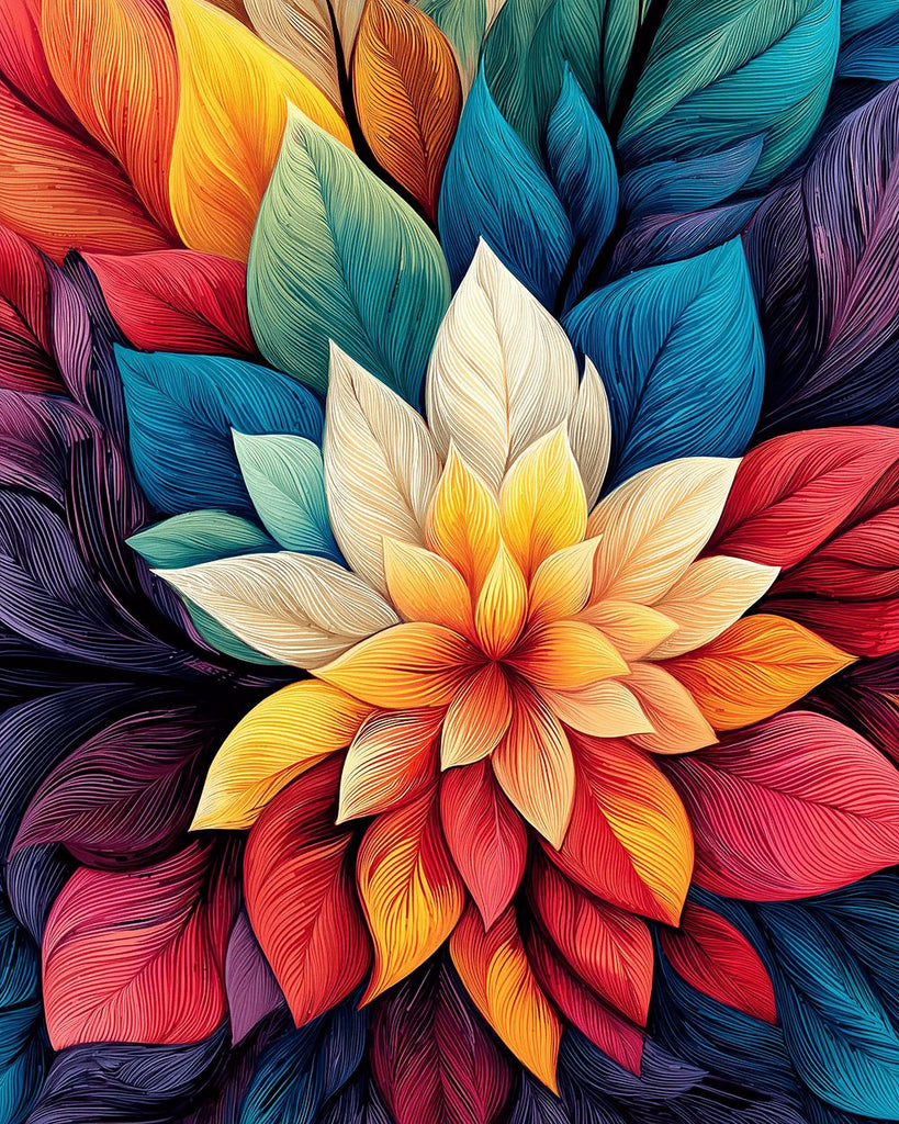 Fleur Faite de Feuilles Colorées Peinture par Numéros