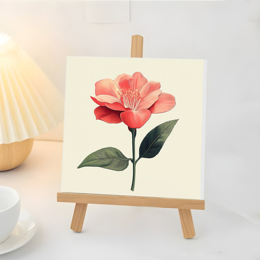 Fleur Rouge À Feuilles Vertes Mini Peinture par Numéros