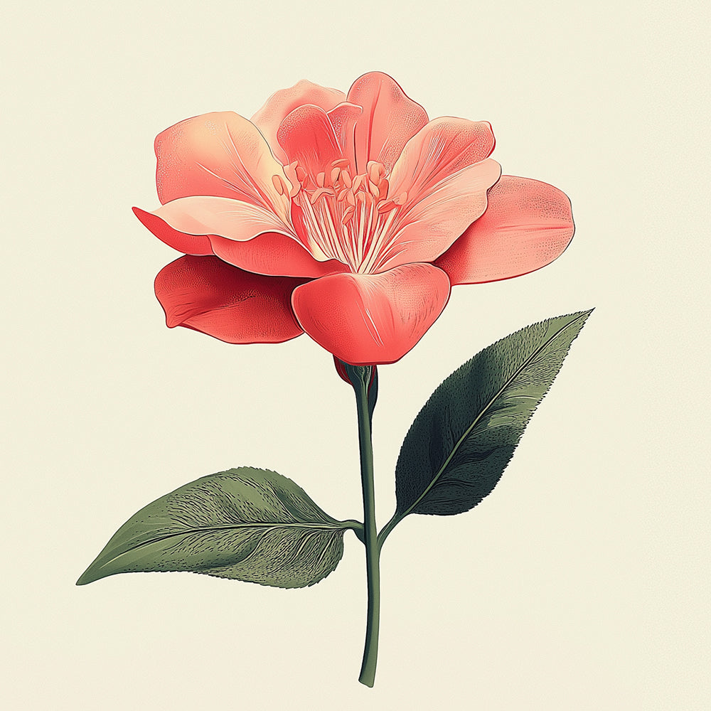 Fleur Rouge À Feuilles Vertes Mini Peinture par Numéros