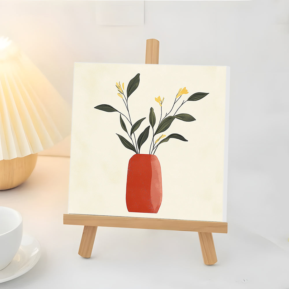 Fleurs À Feuilles Vertes Dans Le Pot Rouge Mini Peinture par Numéros