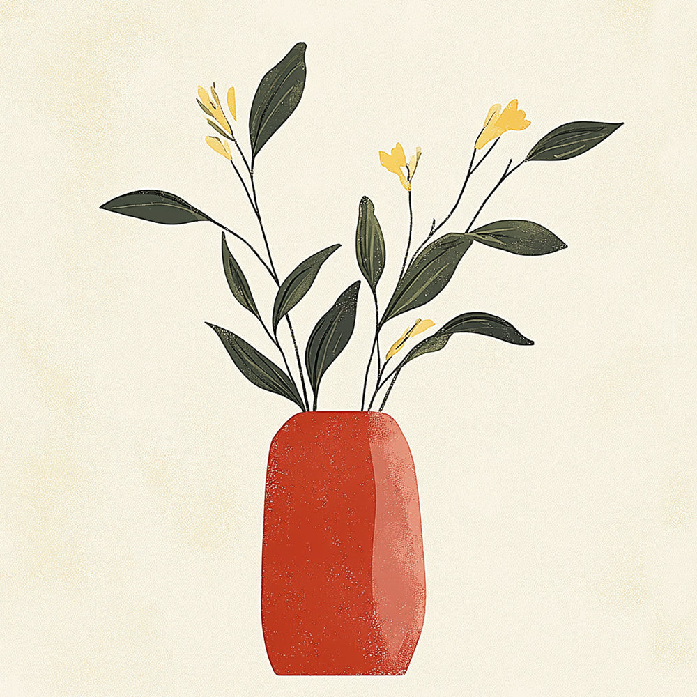 Fleurs À Feuilles Vertes Dans Le Pot Rouge Mini Peinture par Numéros