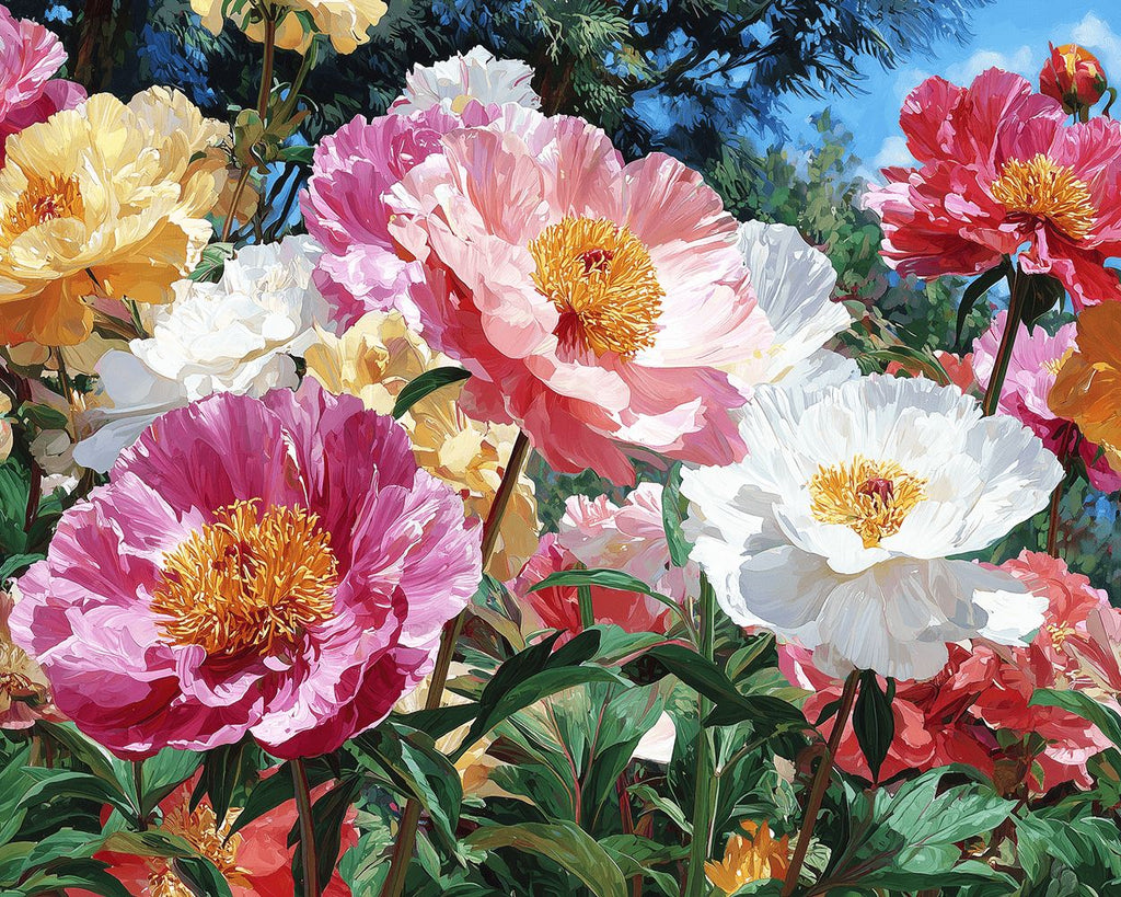 Fleurs de Coquelicot aux Étamines Dorées dans la Nature Peinture par Numéros