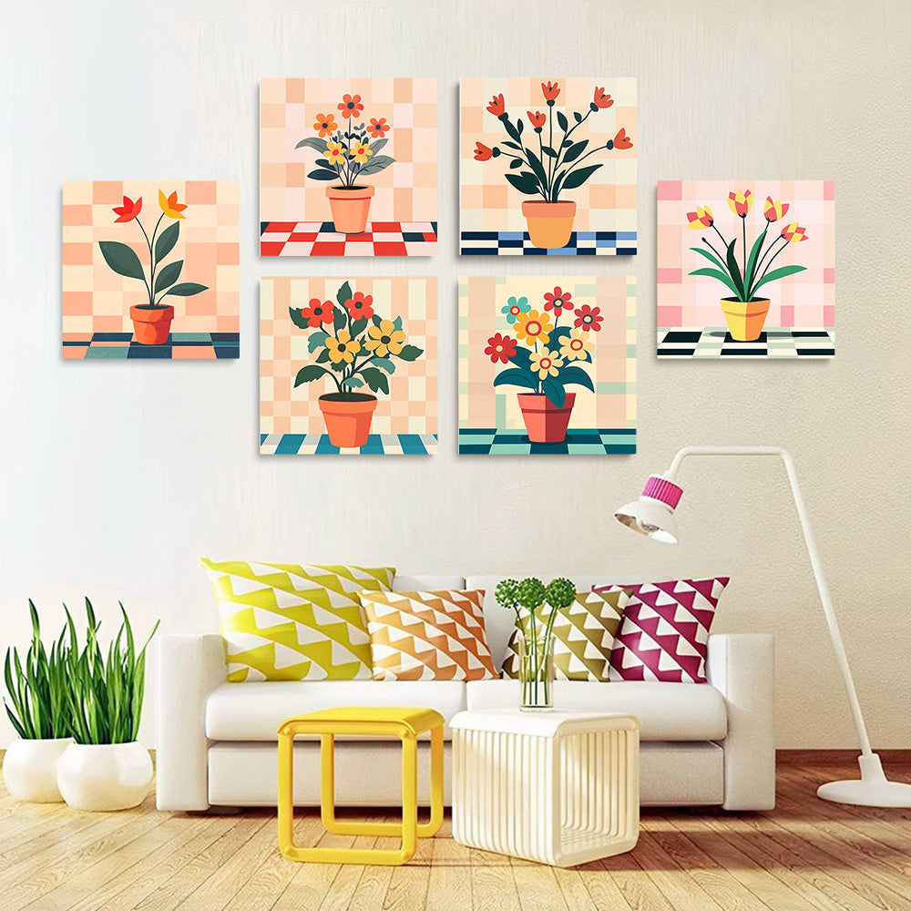 Fleurs en Pot 6 Mini Peintures par Numéros
