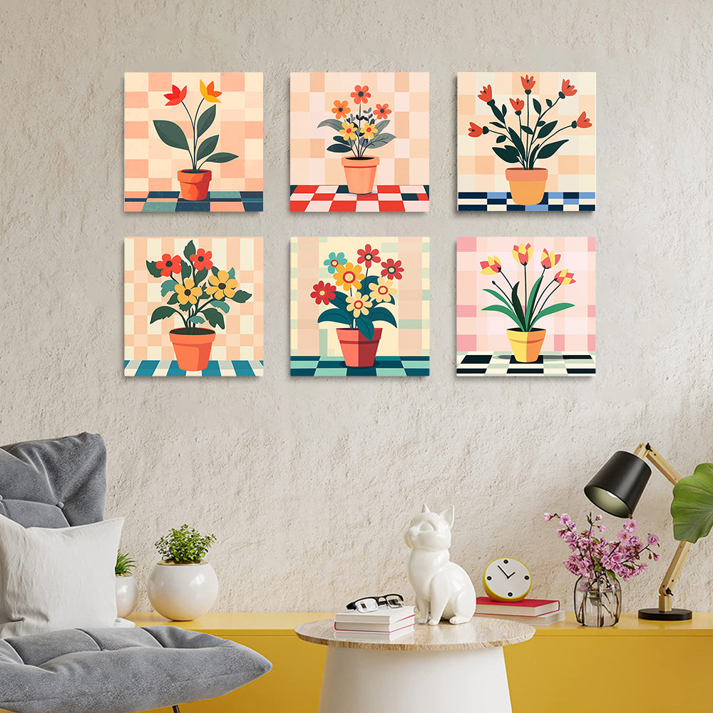 Fleurs en Pot 6 Mini Peintures par Numéros