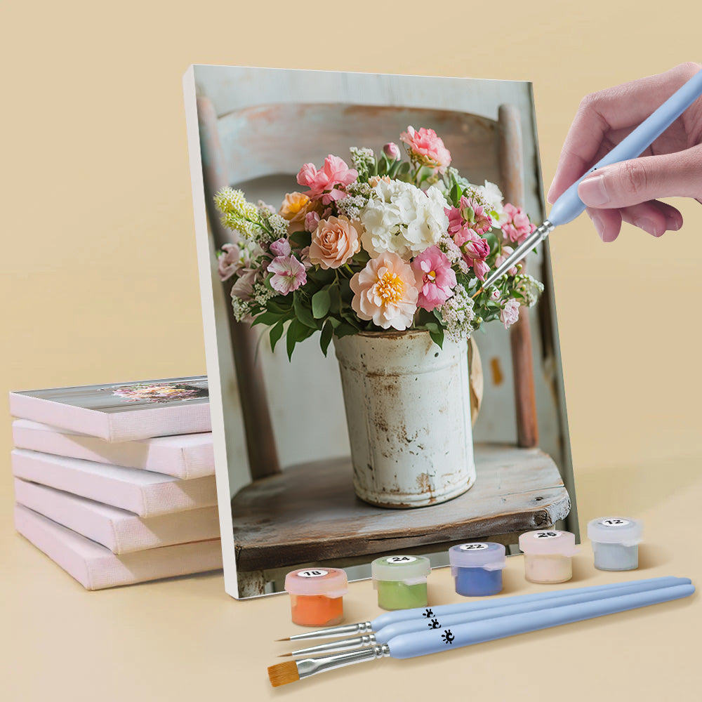 Fleurs en Pot sur Chaise 6 Mini Peintures par Numéros