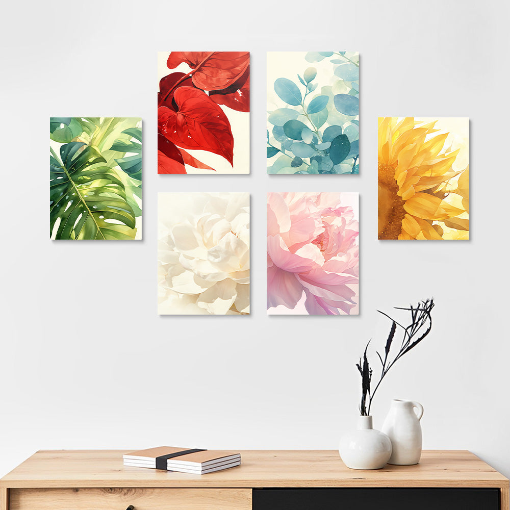 Fleurs Épanouies et Feuilles Colorées 6 Mini Peintures par Numéros
