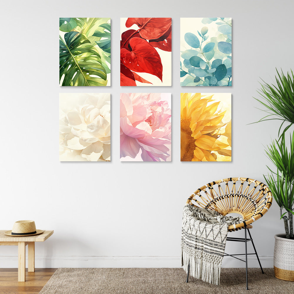 Fleurs Épanouies et Feuilles Colorées 6 Mini Peintures par Numéros