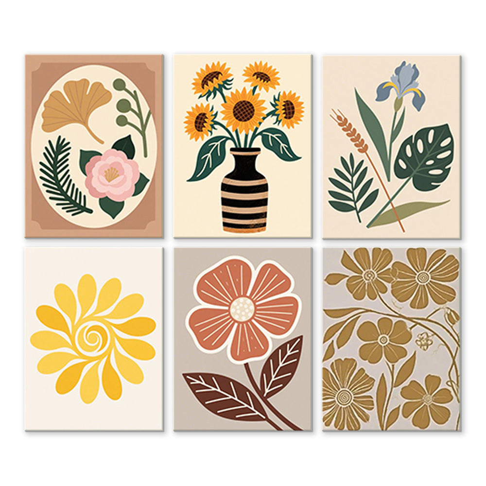 Fleurs et Feuilles d'Automne 6 Mini Peintures par Numéros