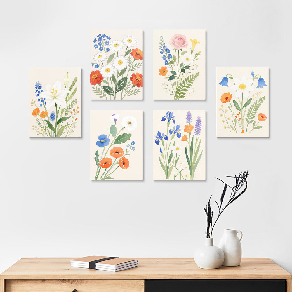 Fleurs et Feuilles Simples et Pures 6 Mini Peintures par Numéros