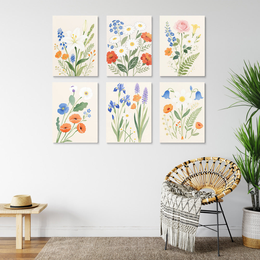 Fleurs et Feuilles Simples et Pures 6 Mini Peintures par Numéros