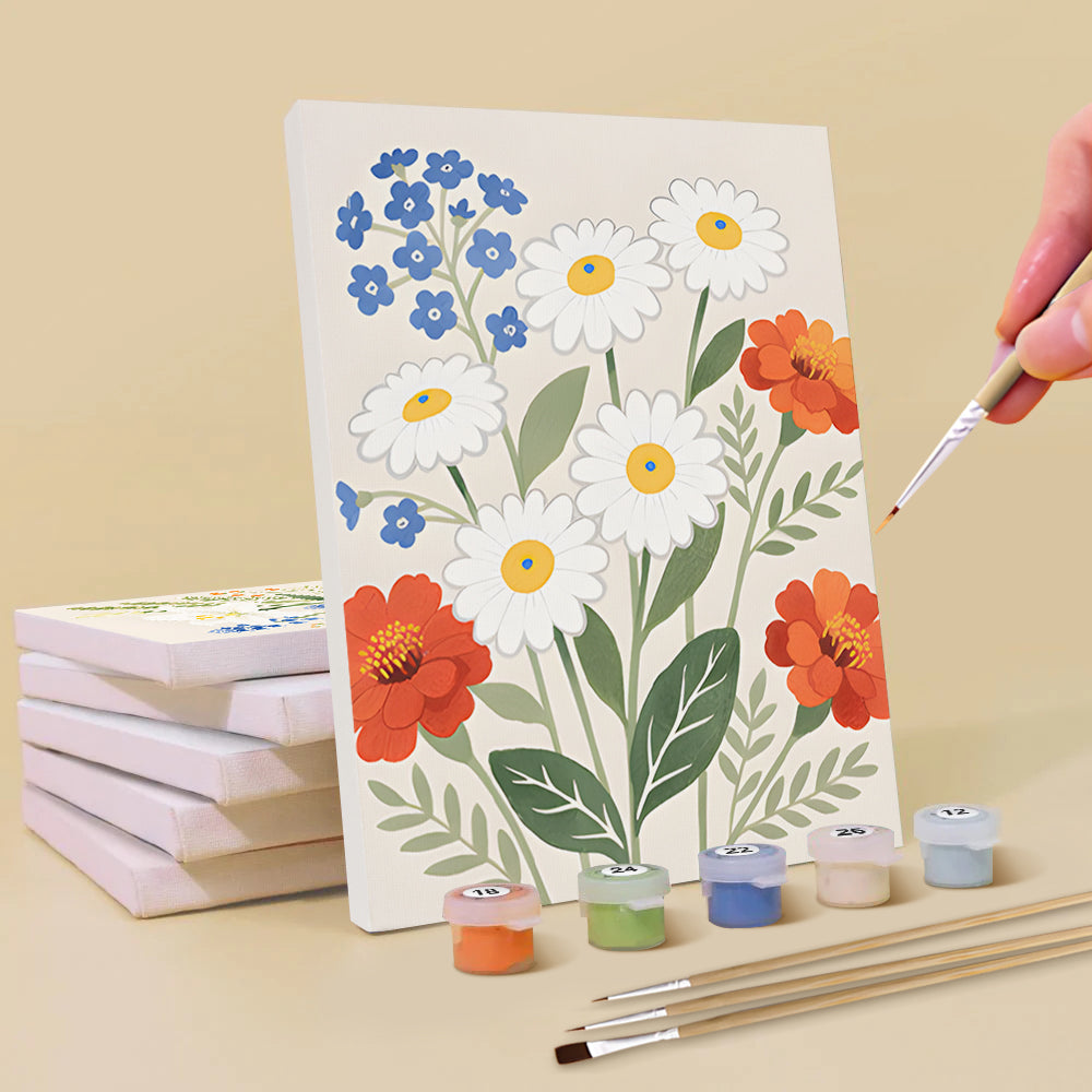Fleurs et Feuilles Simples et Pures 6 Mini Peintures par Numéros