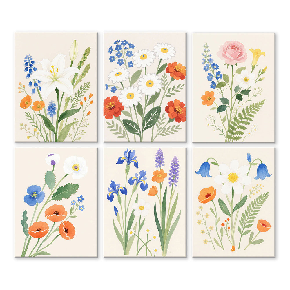 Fleurs et Feuilles Simples et Pures 6 Mini Peintures par Numéros