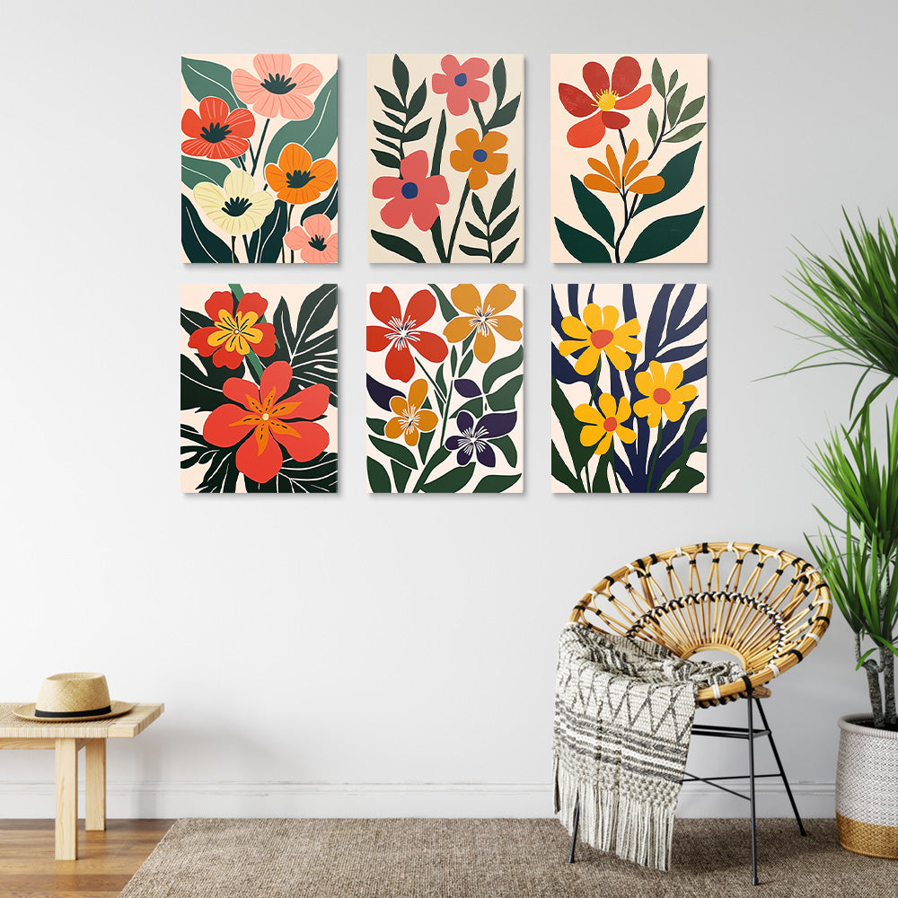 Fleurs et Feuilles Vertes 6 Mini Peintures par Numéros