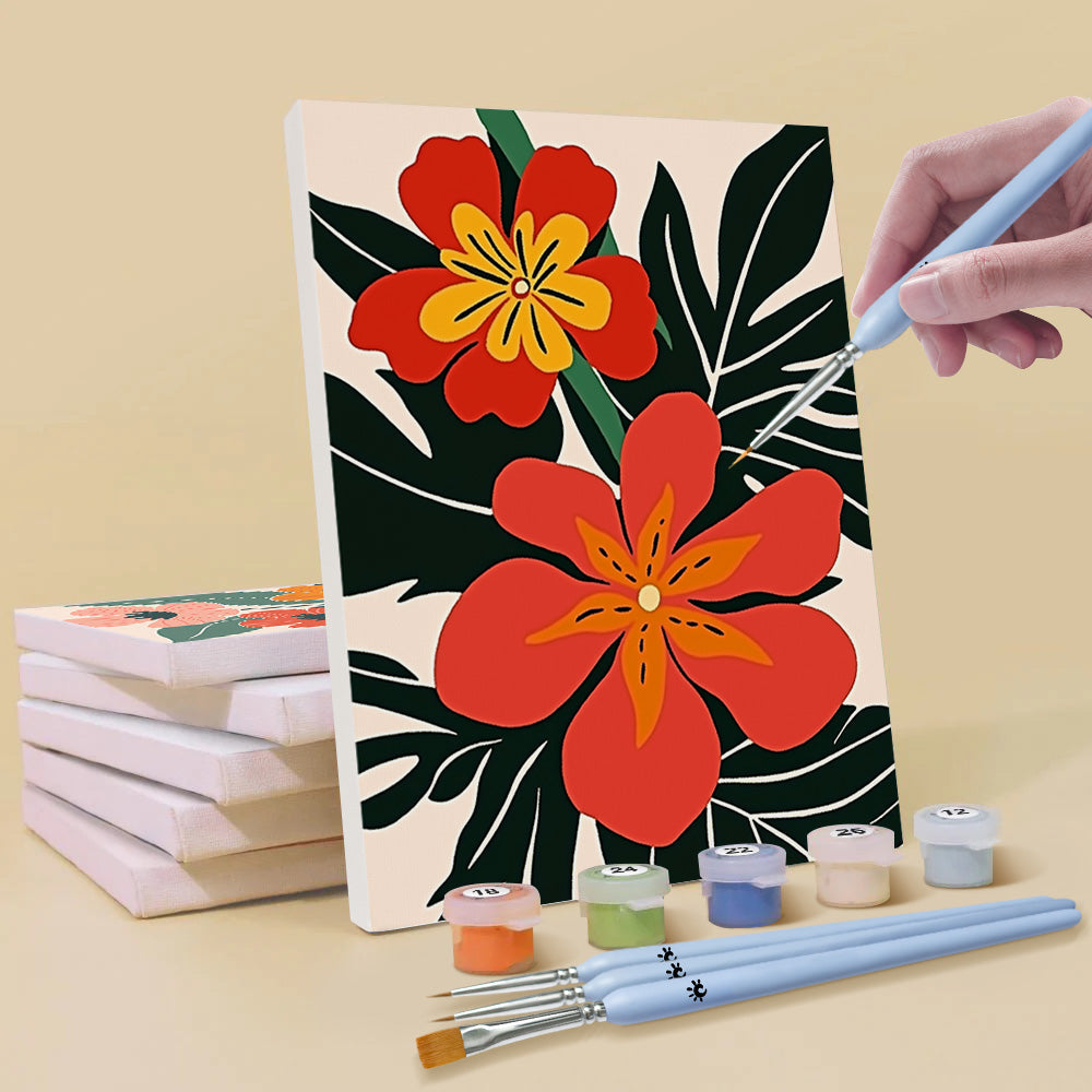 Fleurs et Feuilles Vertes 6 Mini Peintures par Numéros
