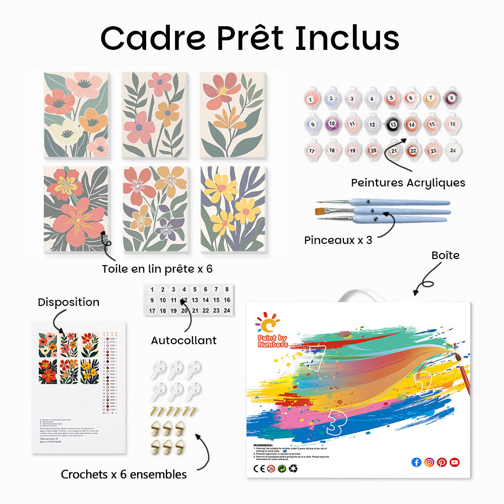 Fleurs et Feuilles Vertes 6 Mini Peintures par Numéros
