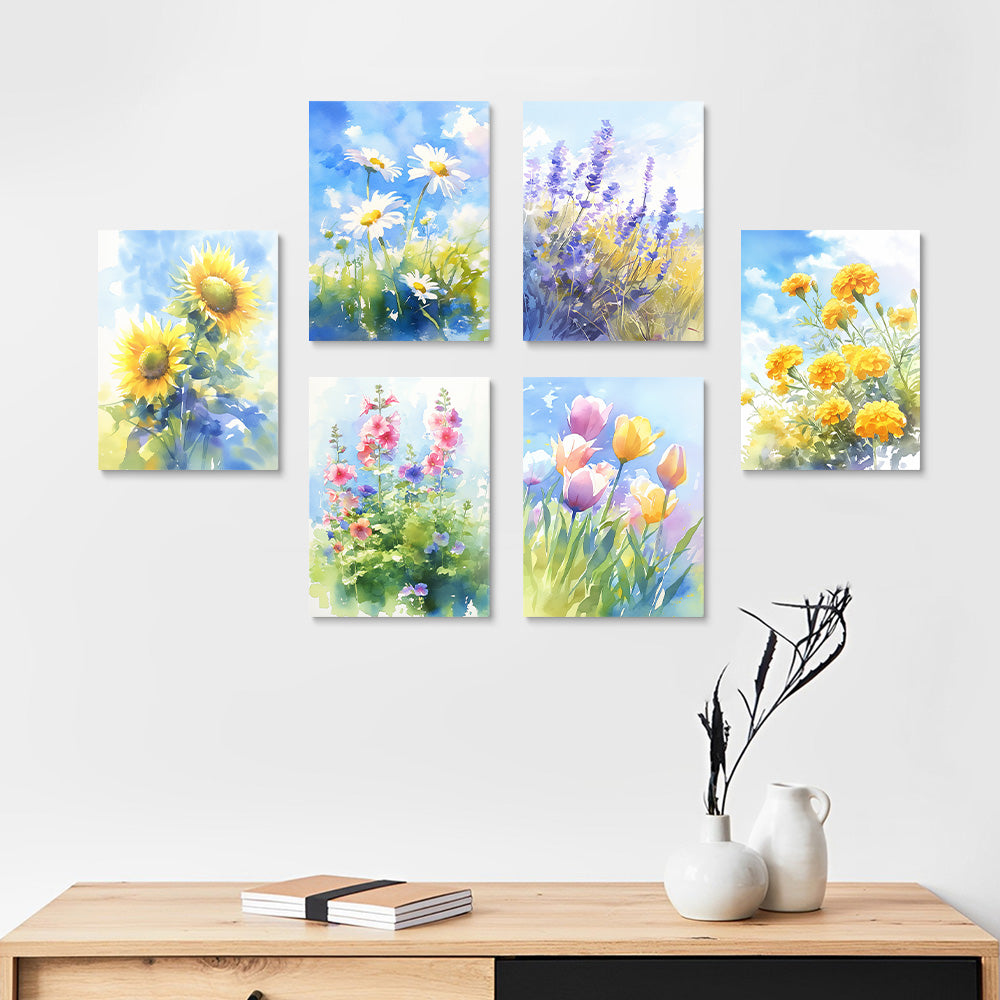Fleurs Fleurissant dans la Nature 6 Mini Peintures par Numéros