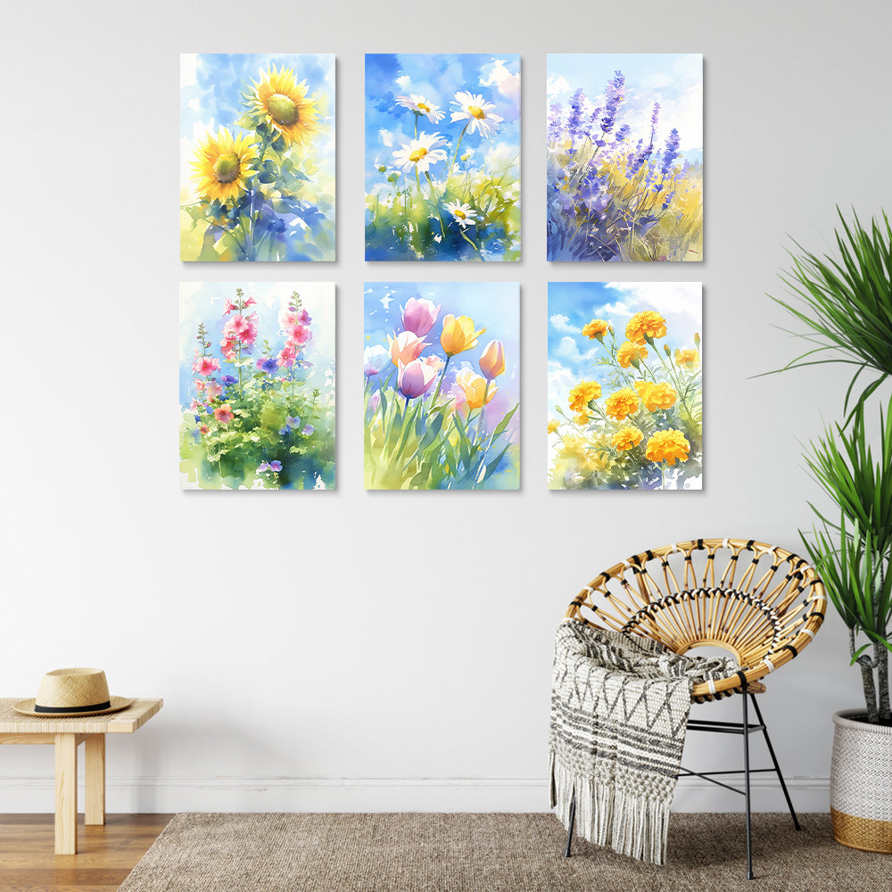 Fleurs Fleurissant dans la Nature 6 Mini Peintures par Numéros