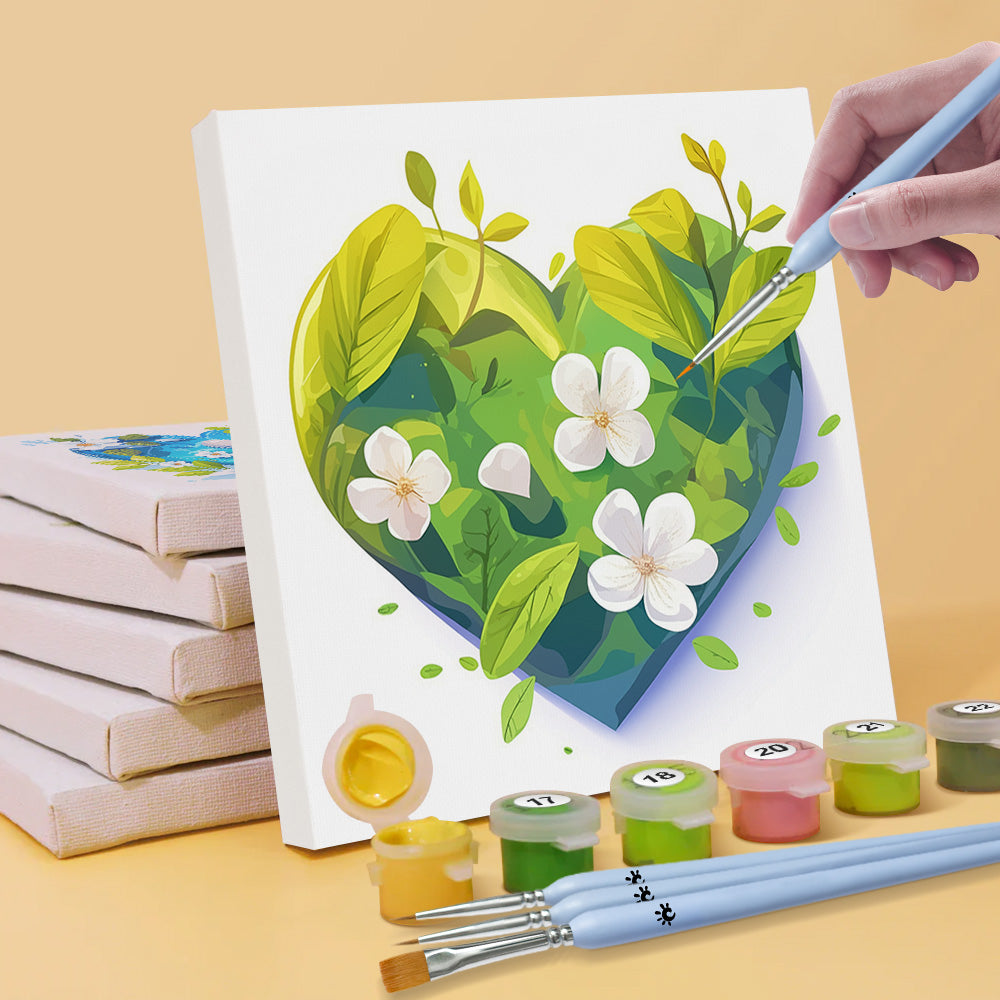 Fleurs Fraîches en Forme de Cœur dans l'Eau 6 Mini Peintures par Numéros