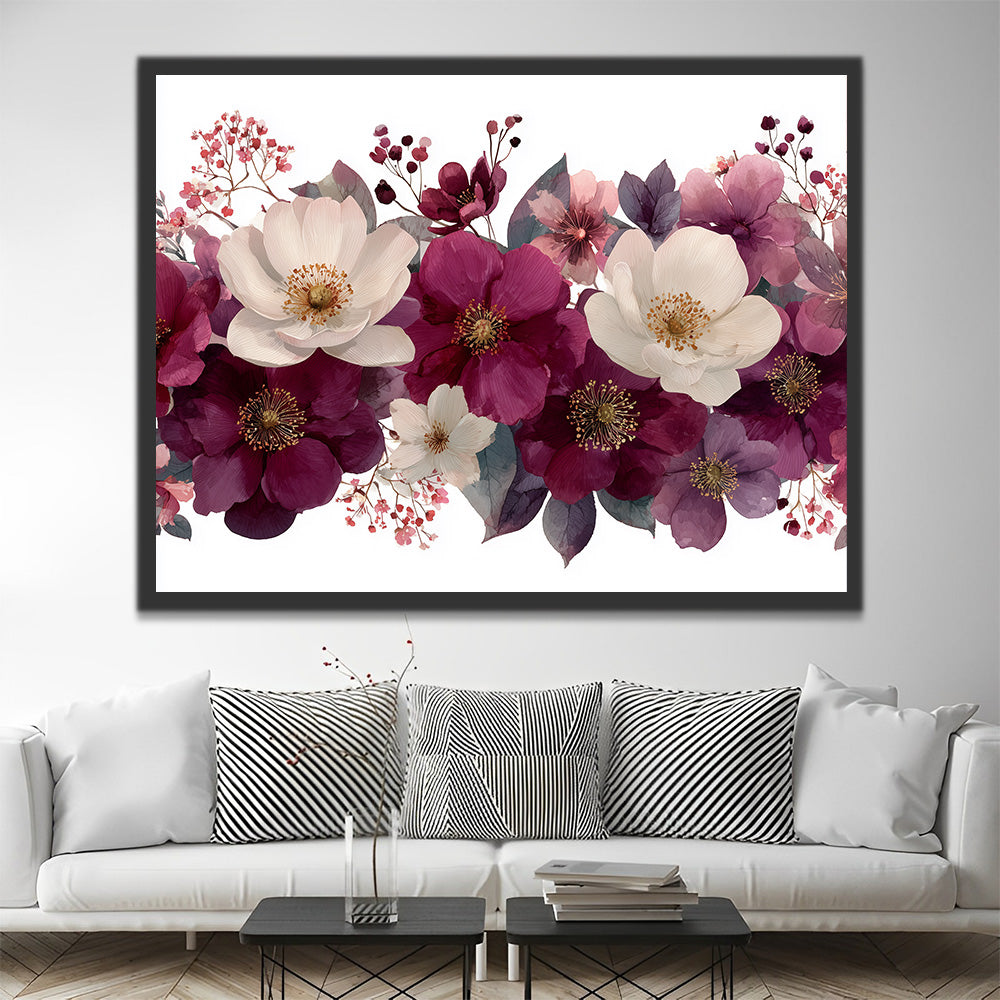 Fleurs Mauves et Blanches Peinture par Numéros