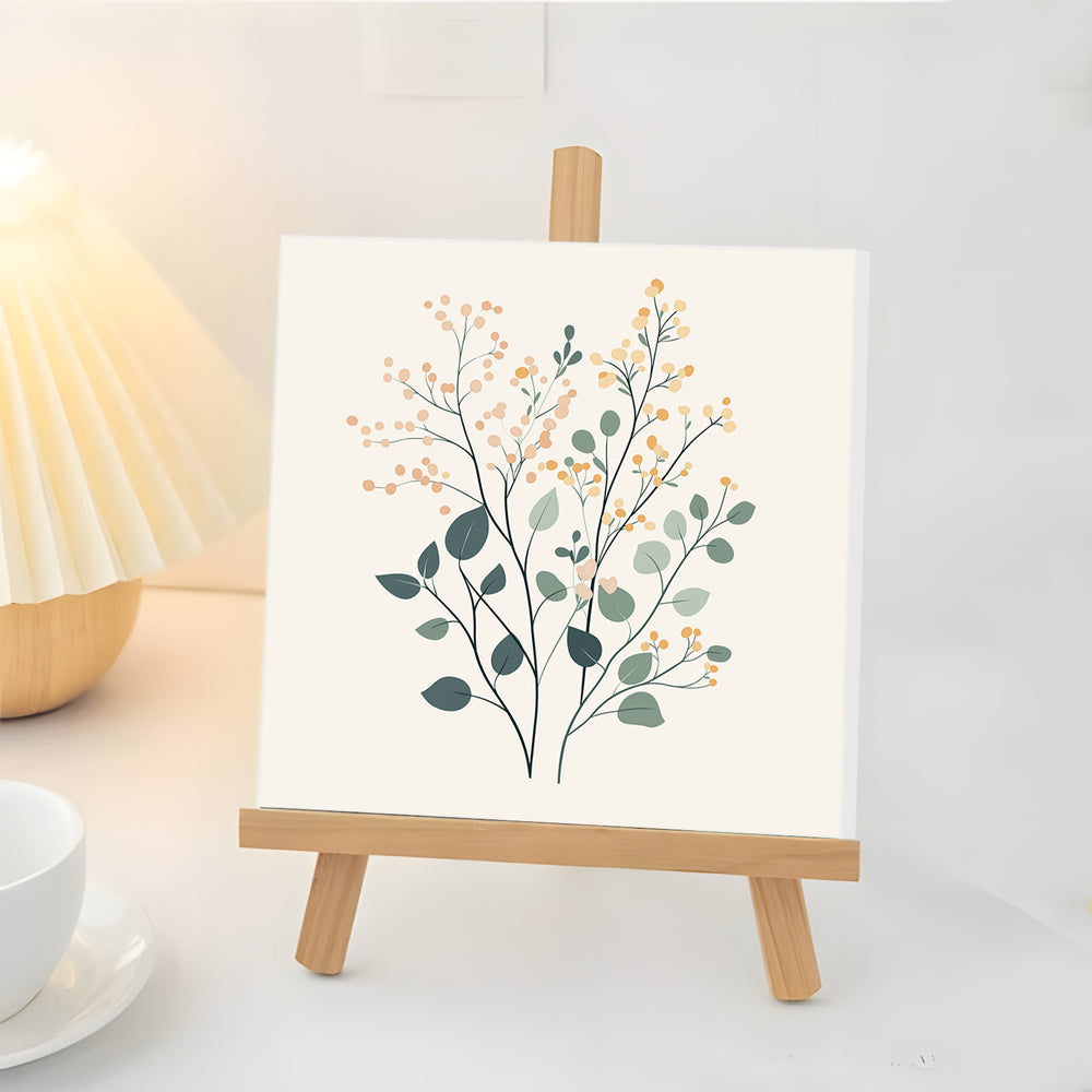 Fleurs Multiramifiées aux Feuilles Vertes Mini Peinture par Numéros