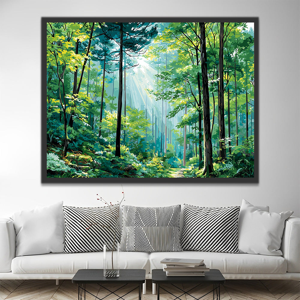 Forêt à Lumière Verte en Été Peinture par Numéros