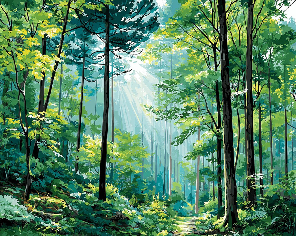 Forêt à Lumière Verte en Été Peinture par Numéros