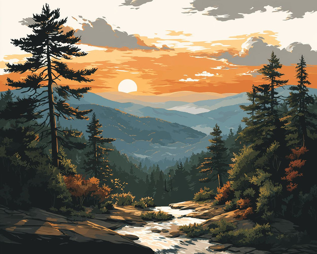Forêt au Pied de la Montagne Peinture par Numéros