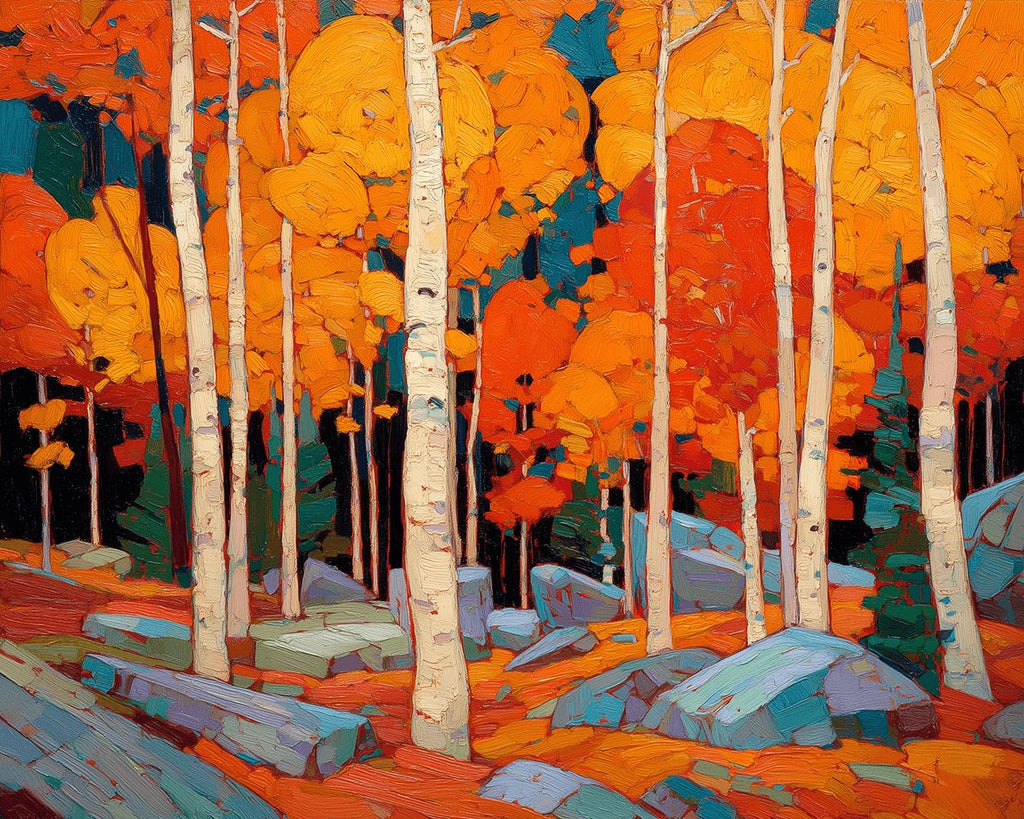 Forêt de Bouleaux Orangés en Automne Peinture par Numéros
