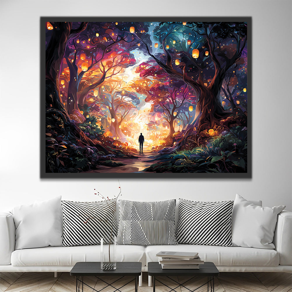 Forêt Fantastique Remplie de Lanternes Peinture par Numéros