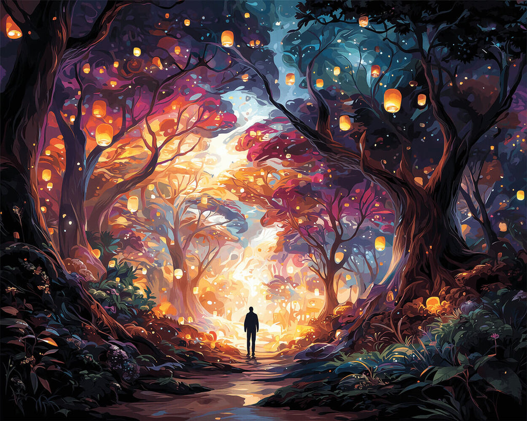 Forêt Fantastique Remplie de Lanternes Peinture par Numéros