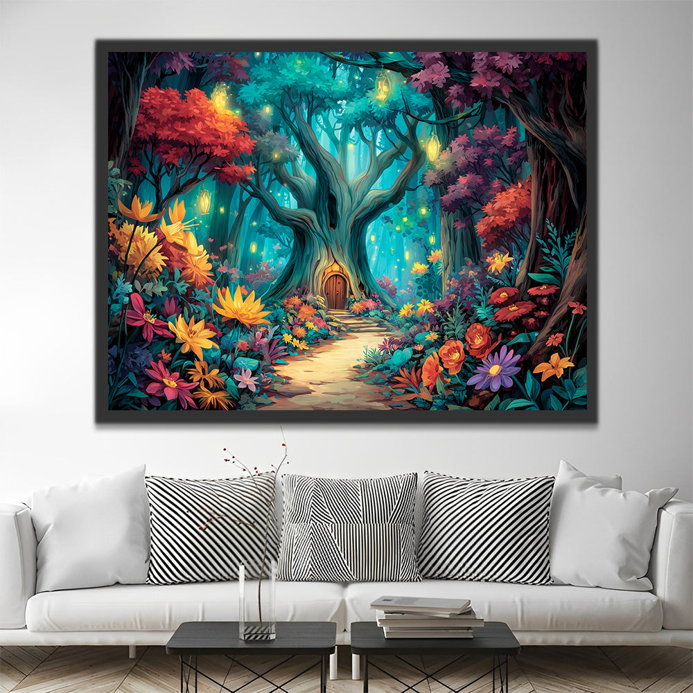 Forêt Lumineuse Remplie de Fleurs Peinture par Numéros