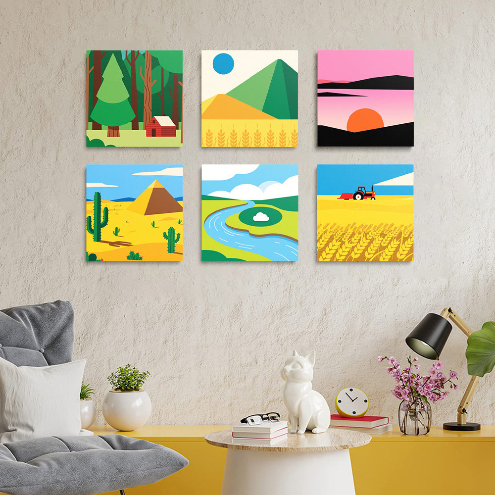Forêts Vertes et Champs Dorés 6 Mini Peintures par Numéros