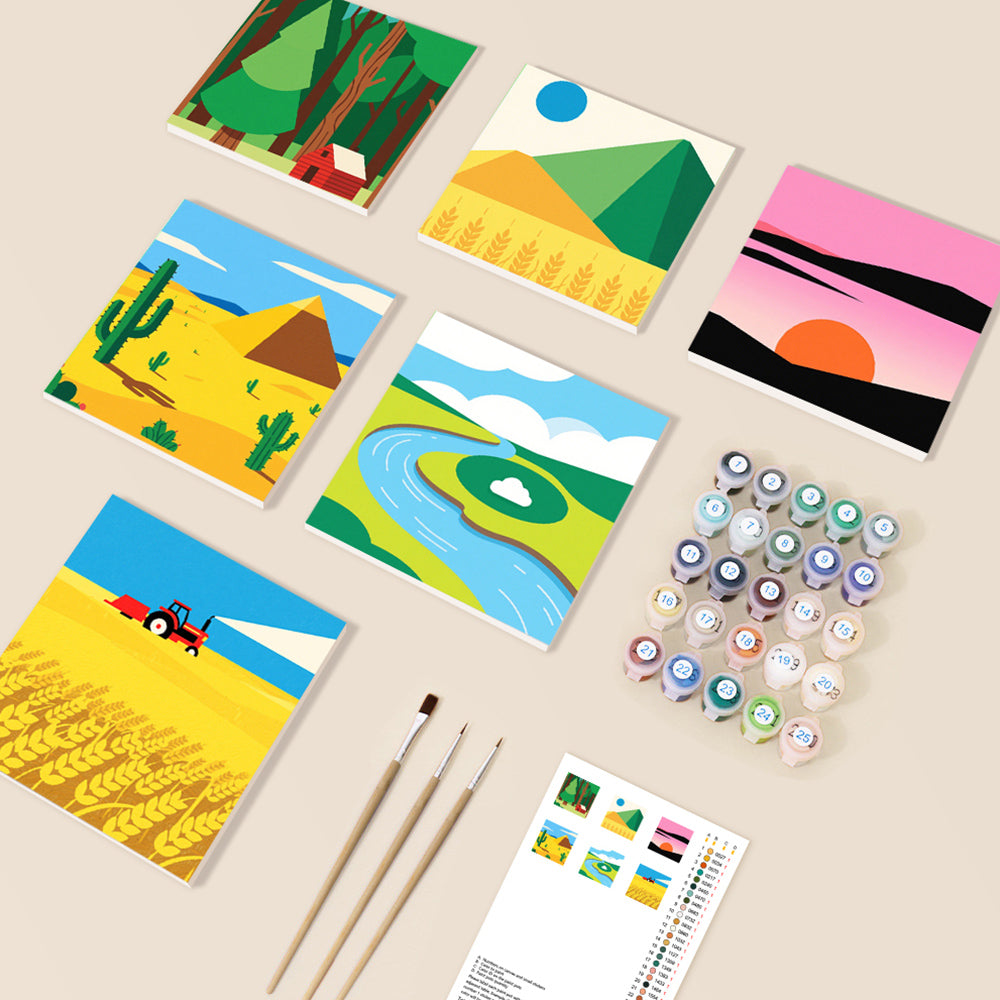 Forêts Vertes et Champs Dorés 6 Mini Peintures par Numéros