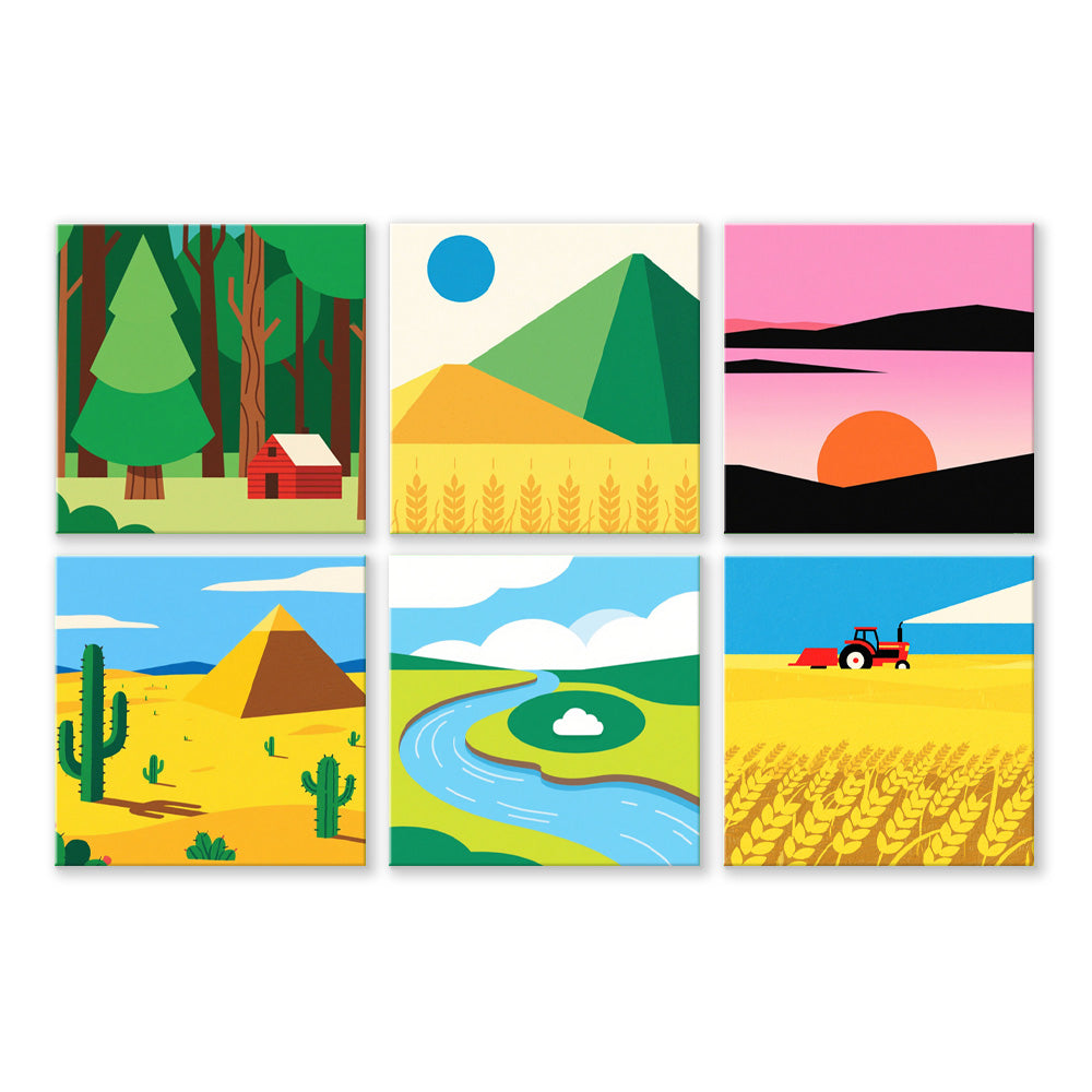 Forêts Vertes et Champs Dorés 6 Mini Peintures par Numéros
