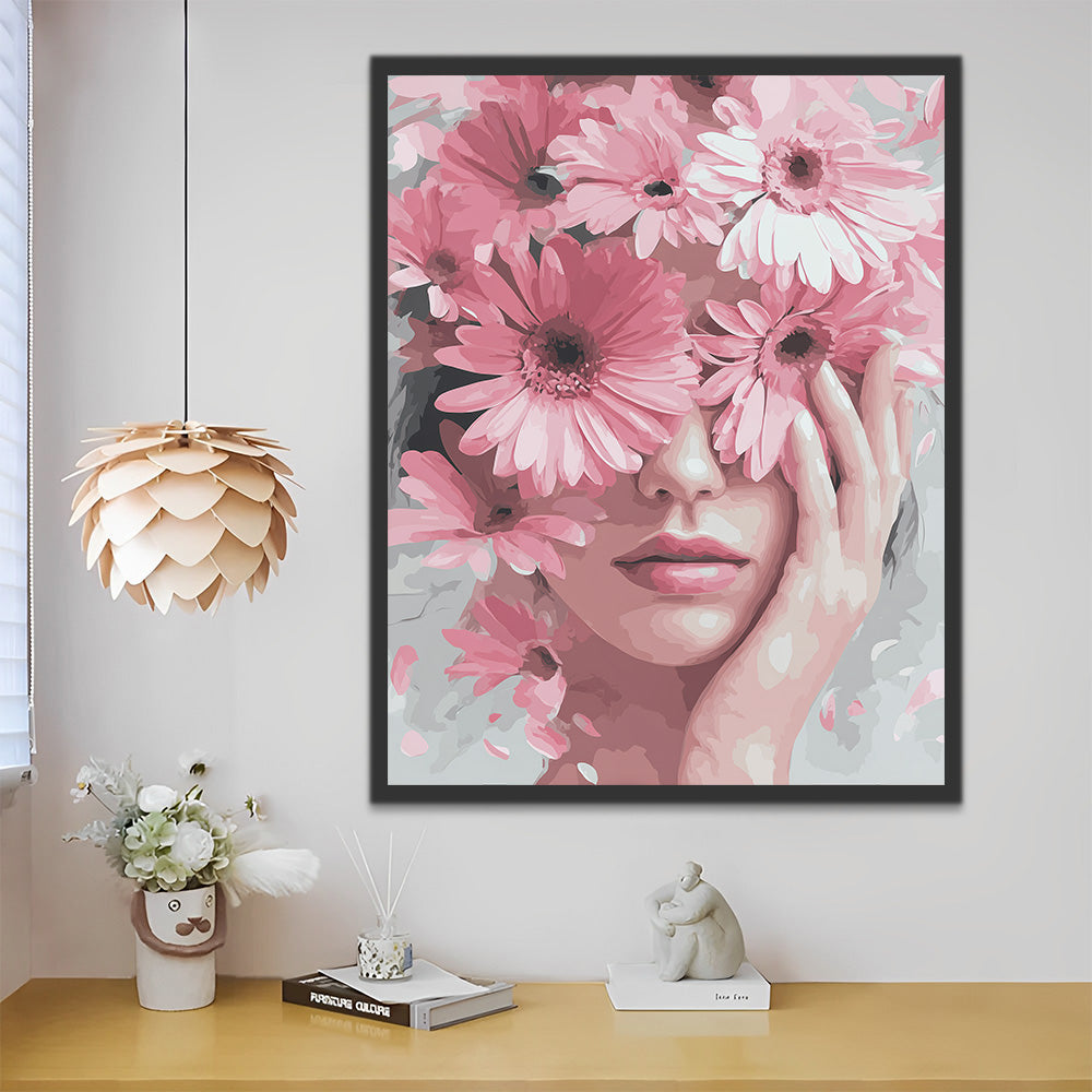 Gerbera Rose et Femme Peinture par Numéros