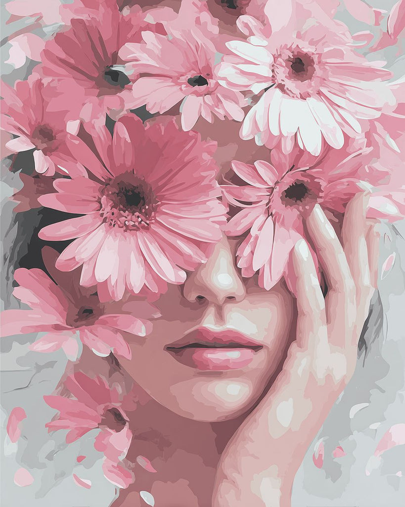 Gerbera Rose et Femme Peinture par Numéros
