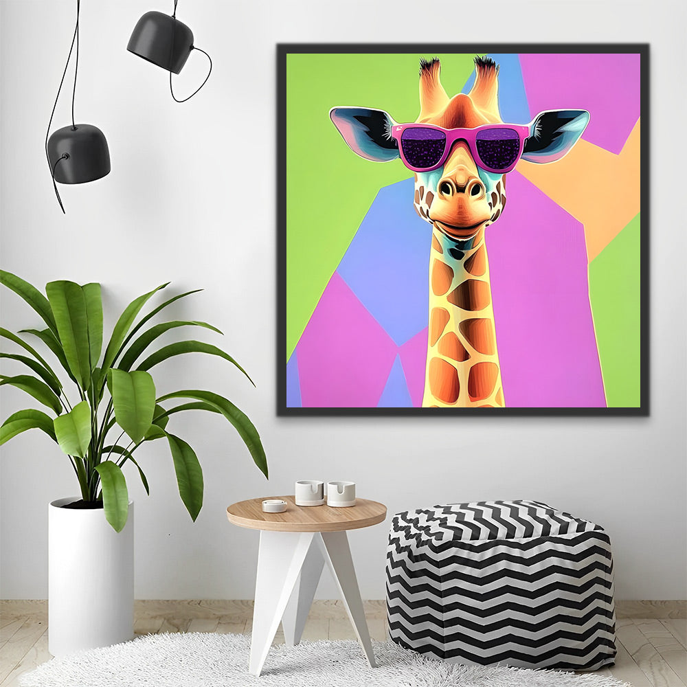Girafe de Dessin Animé Avec des Lunettes de Soleil Roses Peinture par Numéros