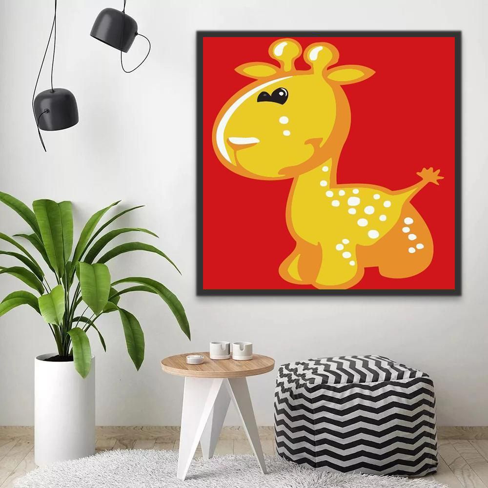 Girafe Jaune Cartoon Enfants Peinture par Numéros