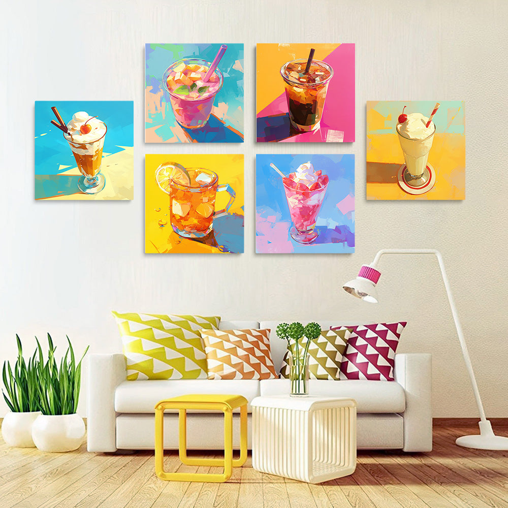 Glace aux Fruits dans des Coupes 6 Mini Peintures par Numéros