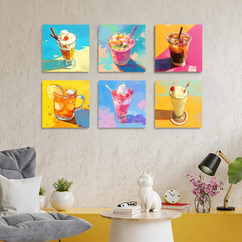 Glace aux Fruits dans des Coupes 6 Mini Peintures par Numéros
