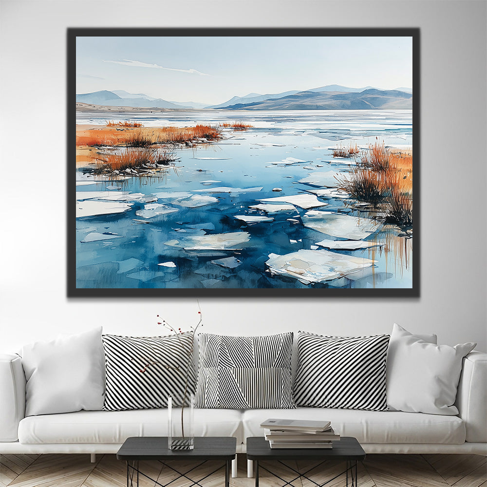 Glace Flottante dans un Lac Enneigé Peinture par Numéros