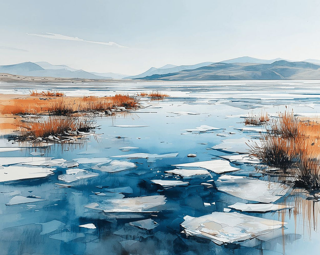 Glace Flottante dans un Lac Enneigé Peinture par Numéros
