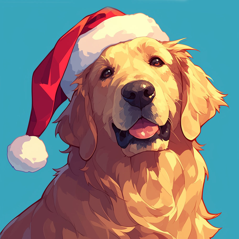 Golden retriever avec un chapeau de Père Noël Peinture par Numéros