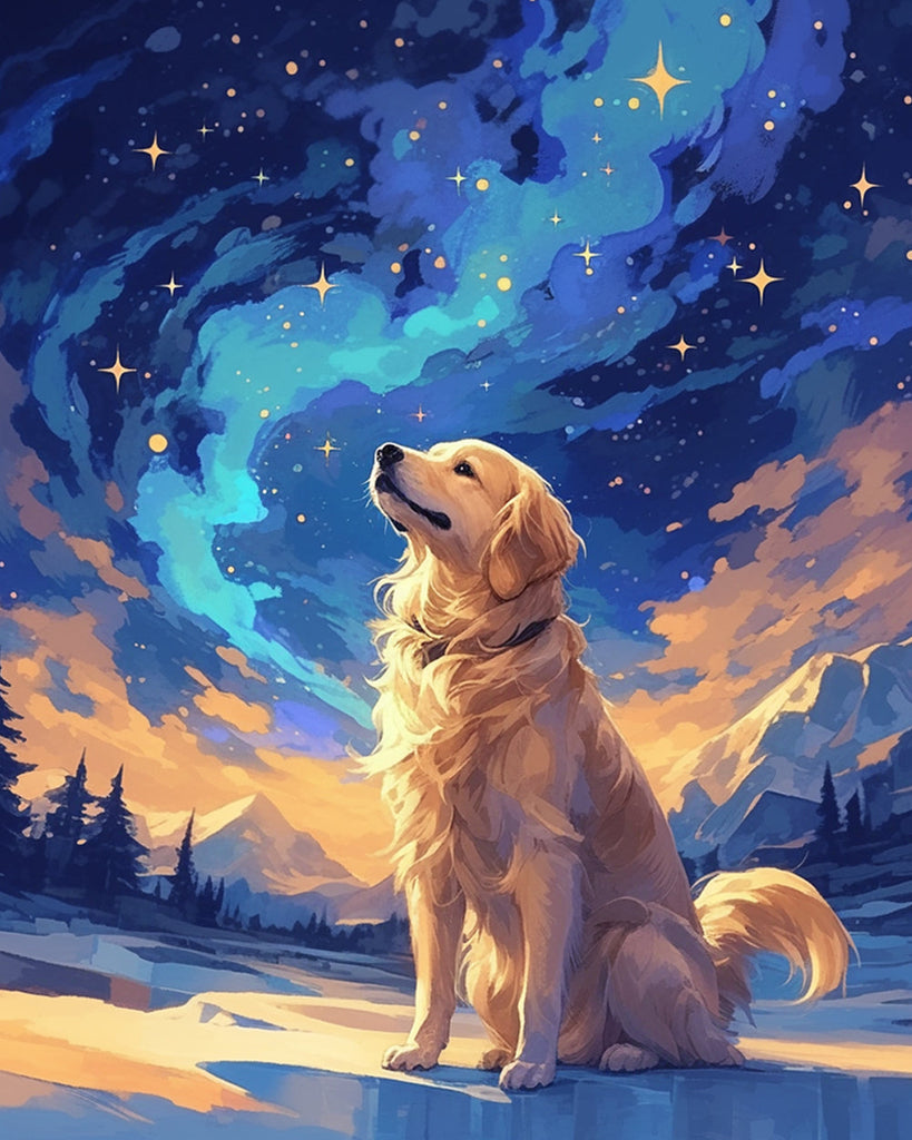 Golden Retriever sous les étoiles Peinture par Numéros
