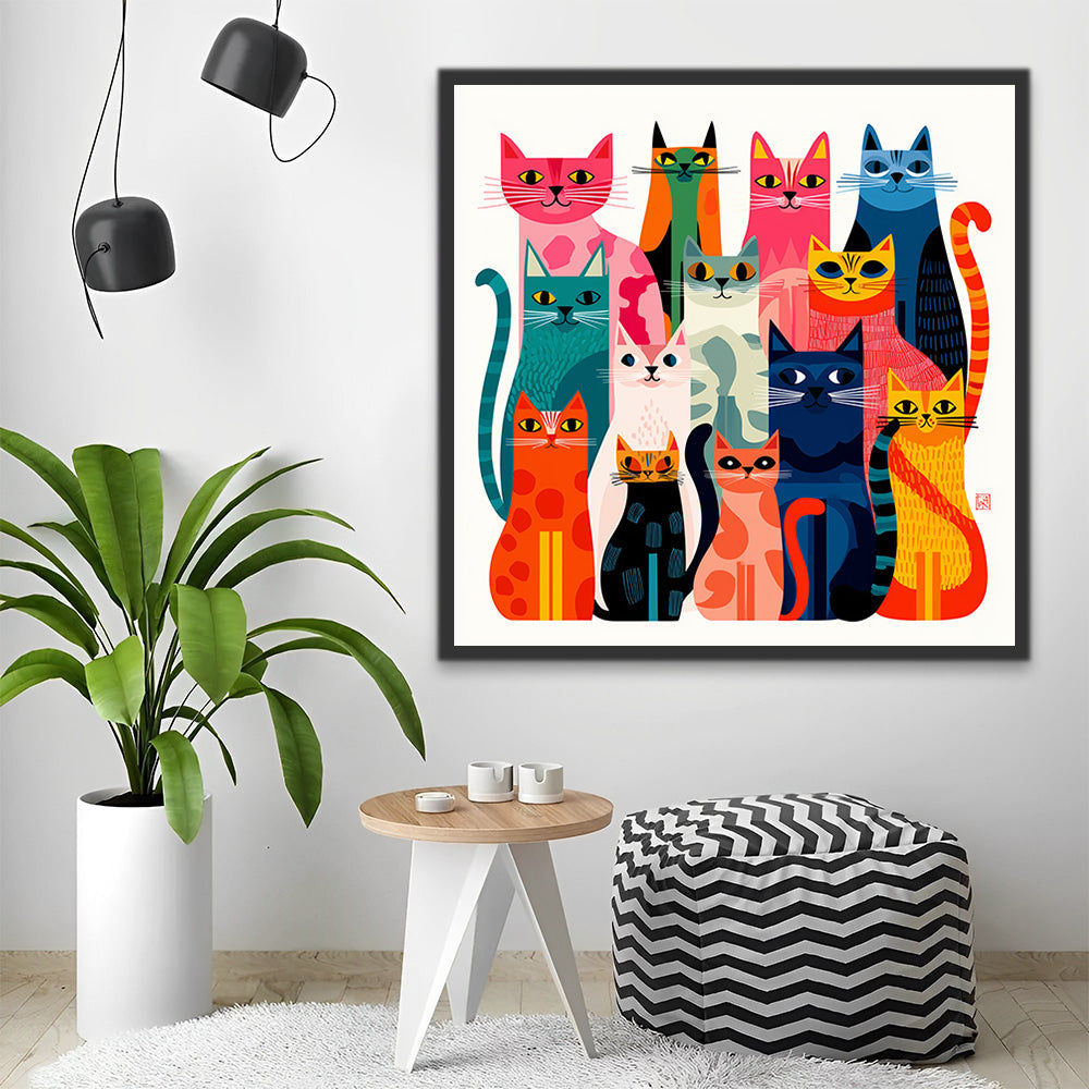 Groupe de Chats Colorés et Sourire Peinture par Numéros